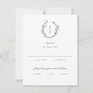 Tarjeta De Confirmación De Asistencia Elegante Monograma Boda Formal en Blanco y Negro