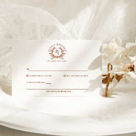 Tarjeta De Confirmación De Asistencia Elegante Monograma Botánico Cresta Rústica Boda