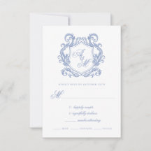 Elegante Monograma Cresta Azul Polvoriento Boda
