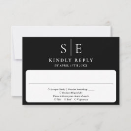 Tarjeta De Confirmación De Asistencia Elegante Monograma de Boda en Blanco y Negro