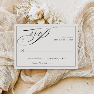 Tarjeta De Confirmación De Asistencia Elegante Monograma de Bodas con Letra de Caligrafí