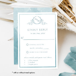 Tarjeta De Confirmación De Asistencia Elegante Monograma de Vidrio Marítimo y Acuarela R