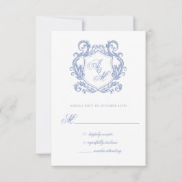 Tarjeta De Confirmación De Asistencia Elegante Monograma Escudo azul turbio Boda