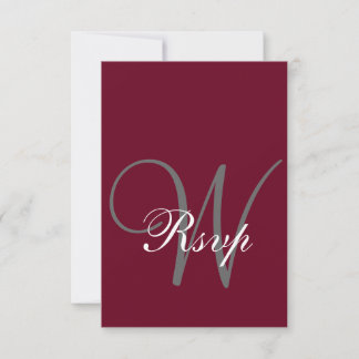 Tarjeta De Confirmación De Asistencia Elegante MOnograma formal rojo de Borgoña