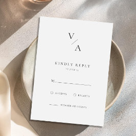 Tarjeta De Confirmación De Asistencia Elegante Monograma moderno Boda blanco y negro
