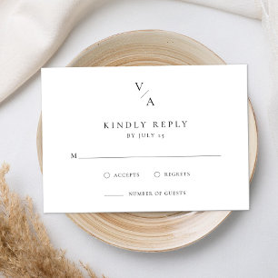 Tarjeta De Confirmación De Asistencia Elegante Monograma Moderno de Boda en Negro y Blan