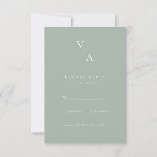 Tarjeta De Confirmación De Asistencia Elegante Monograma Moderno Sage Green Boda