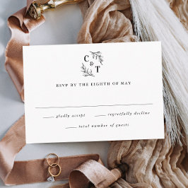 Tarjeta De Confirmación De Asistencia Elegante Monograma verde deja Boda