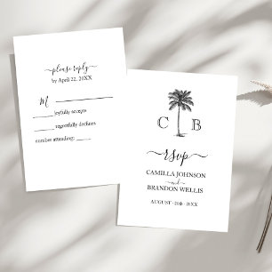 Tarjeta De Confirmación De Asistencia Elegante Monogramas Palm Beach Wedding Tarjeta RSV