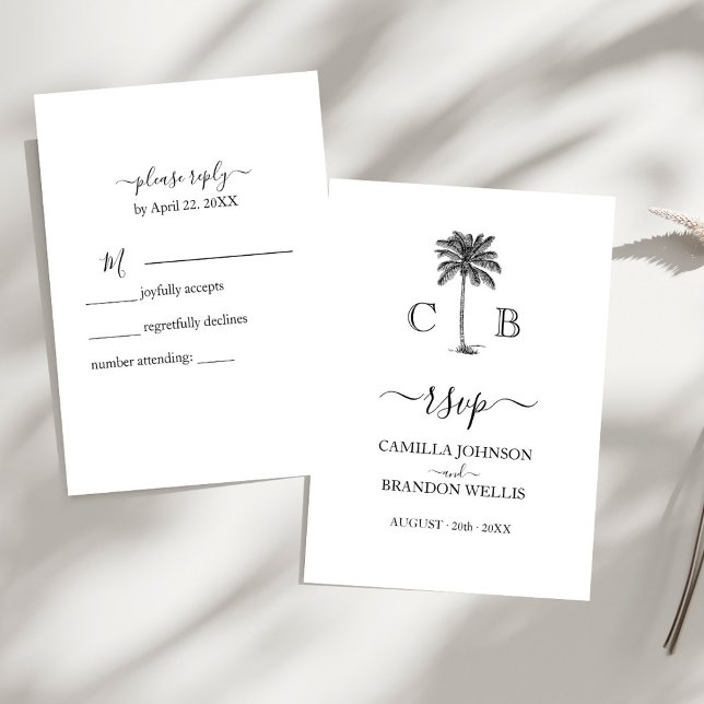 Tarjeta De Confirmación De Asistencia Elegante Monogramas Palm Beach Wedding Tarjeta RSV (Subido por el creador)