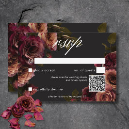 Tarjeta De Confirmación De Asistencia Elegante Moody Ahogado Rust & Burgundy Floral QR C