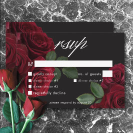 Tarjeta De Confirmación De Asistencia Elegante Moody Blood Red Roses Floral Cena