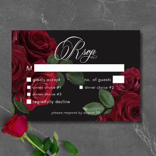 Tarjeta De Confirmación De Asistencia Elegante Moody Blood Red Roses Floral Cena