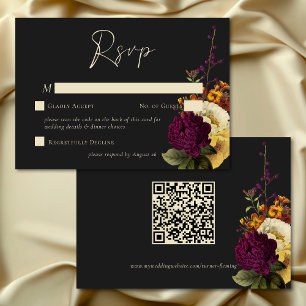 Tarjeta De Confirmación De Asistencia Elegante Moody Jewel Vintage Floral Boda QR Código