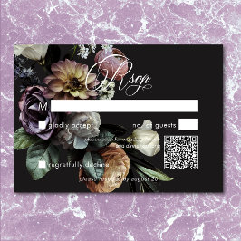 Tarjeta De Confirmación De Asistencia Elegante Moody Twilight Muted Floral QR Code