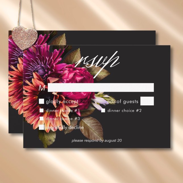 Tarjeta De Confirmación De Asistencia Elegante Moody Vibrant Sunset Floral Cena (Elegant Moody Vibrant Sunset Floral Dinner RSVP Card)