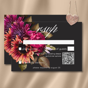 Tarjeta De Confirmación De Asistencia Elegante Moody Vibrant Sunset Floral QR Código