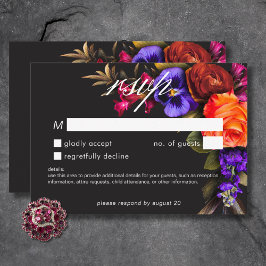 Tarjeta De Confirmación De Asistencia Elegante Moody Vibrant Sunset Floral Sin Cena