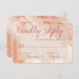 Tarjeta De Confirmación De Asistencia Elegante Naranja  oro Marble Cute Boda