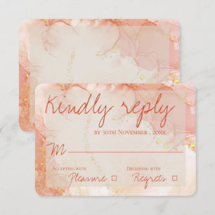 Tarjeta De Confirmación De Asistencia Elegante Naranja  oro Marble Cute Boda