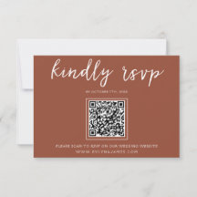Elegante Naranja Quemado Guión QR Código Boho Boda