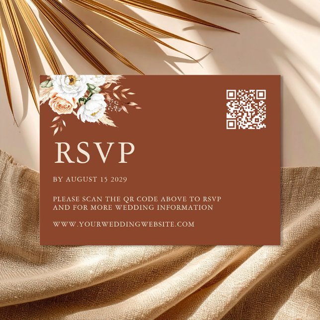 Tarjeta De Confirmación De Asistencia Elegante Naranja quemado Terracotta Boda Floral (Elegant Burnt Orange Terracotta Floral Wedding RSVP Card)