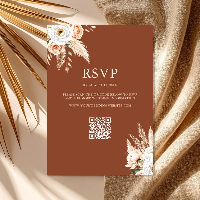 Tarjeta De Confirmación De Asistencia Elegante Naranja quemado Terracotta Boda Floral (Elegant Burnt Orange Terracotta Floral Wedding RSVP Card)