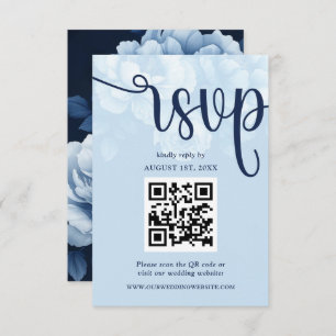 Tarjeta De Confirmación De Asistencia Elegante Navy Blue Floral Peony