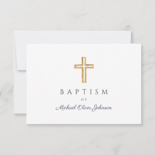 Tarjeta De Confirmación De Asistencia Elegante Navy Blue Religious Cross Boy Baptism