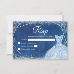 Tarjeta De Confirmación De Asistencia Elegante Navy Blue Silver Invierno Quinceañera