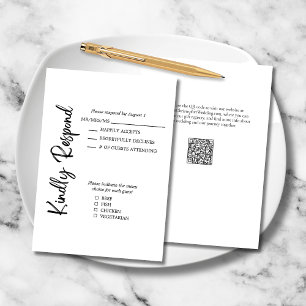 Tarjeta De Confirmación De Asistencia Elegante negrita guión negro blanco Boda formal