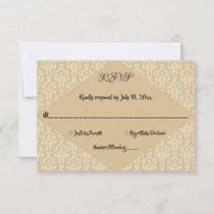 Tarjeta De Confirmación De Asistencia Elegante Ornate Clásico Formal Beige Damask Weddin