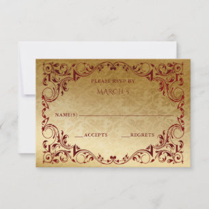 Tarjeta De Confirmación De Asistencia Elegante oro rojo vintage