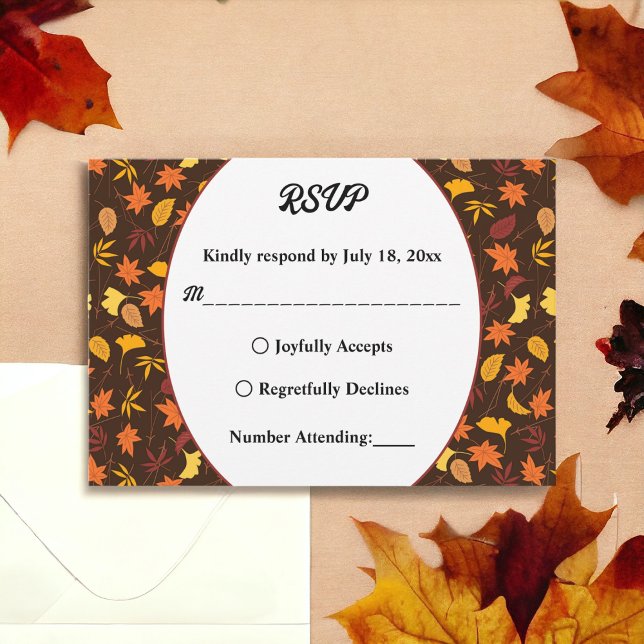 Tarjeta De Confirmación De Asistencia Elegante otoño deja el país Boda floral otoño (Subido por el creador)
