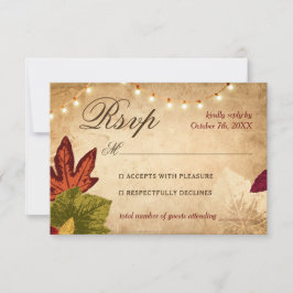 Tarjeta De Confirmación De Asistencia Elegante otoño deja una boda de otoño rústica