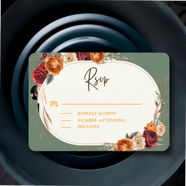 Tarjeta De Confirmación De Asistencia Elegante otoño otoño naranja sabio boda floral (Subido por el creador)