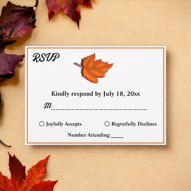 Tarjeta De Confirmación De Asistencia Elegante otoño rústico deja Moda boda otoño (Subido por el creador)