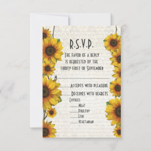 Tarjeta De Confirmación De Asistencia Elegante país de girasol amarillo floral R.S.V.P