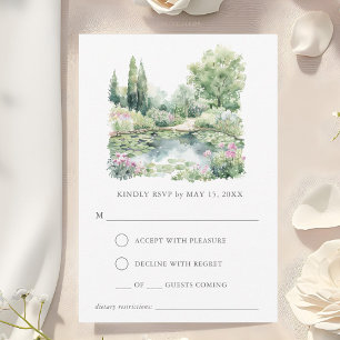 Tarjeta De Confirmación De Asistencia Elegante paisaje acuático en el jardín de verano