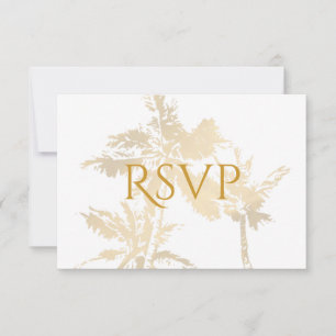 Tarjeta De Confirmación De Asistencia Elegante Palm Trees Gold Classic Text Beach Weddin