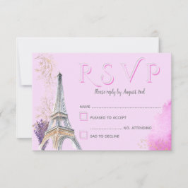 Tarjeta De Confirmación De Asistencia Elegante Paris color oro rosado de agua Torre Eiff