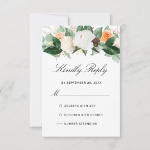 Tarjeta De Confirmación De Asistencia Elegante Peach White Watercolor Floral Fall Weddin
