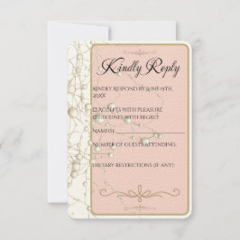 Tarjeta De Confirmación De Asistencia Elegante Pearl Gold Script Boda Perlas románticas