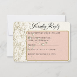 Tarjeta De Confirmación De Asistencia Elegante Pearl Gold Script Boda Perlas románticas