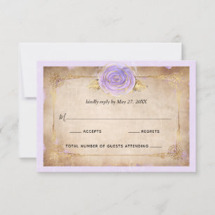 Tarjeta De Confirmación De Asistencia Elegante pergamino Rosa ligero morado y dorado