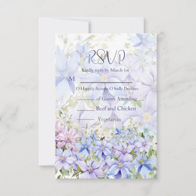 Tarjeta De Confirmación De Asistencia Elegante Periwinkle Clematis Boda (Anverso)