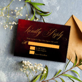 Tarjeta De Confirmación De Asistencia Elegante Personalizado Boda rojo y negro de oro