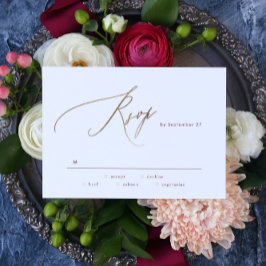 Tarjeta De Confirmación De Asistencia Elegante Pluma Roja Oscura Borgoña Oro El Boda