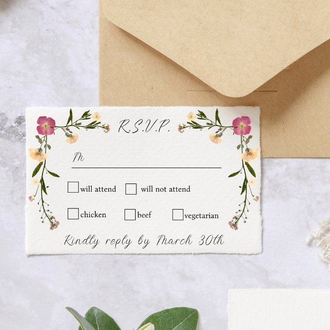 Tarjeta De Confirmación De Asistencia Elegante Pressed Wildflower Garden Wedding (Subido por el creador)