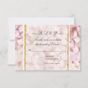 Tarjeta De Confirmación De Asistencia Elegante Purpurina de oro rosa Rubor Hydrangea mod